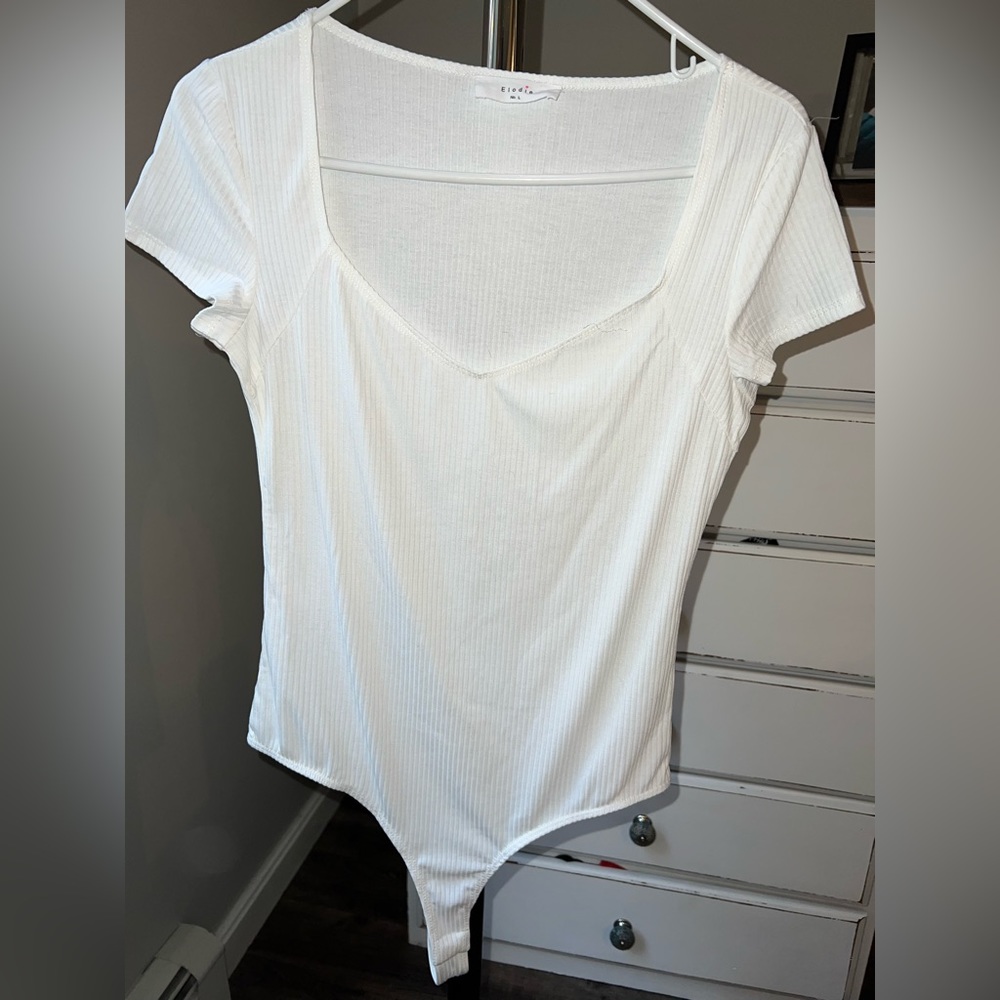 White Ribbed Thong Bodysuit